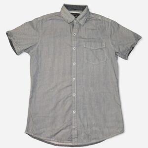 Broken Threads Men Small Cotton Button-Up Shirt White Gray Geometric Pattern